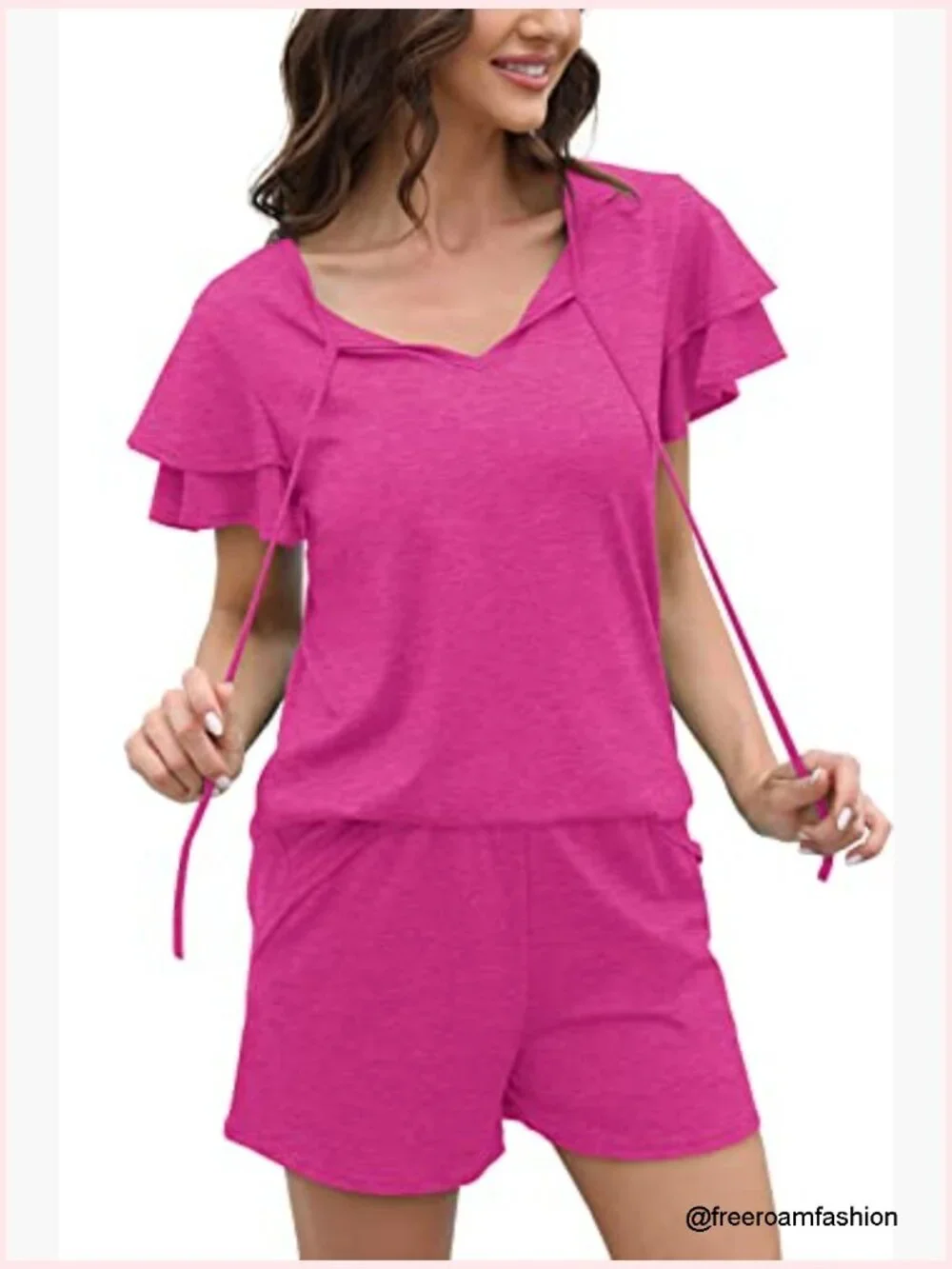 Women's 2 Piece Lounge Set Short Sleeve V Neck Top with Shorts